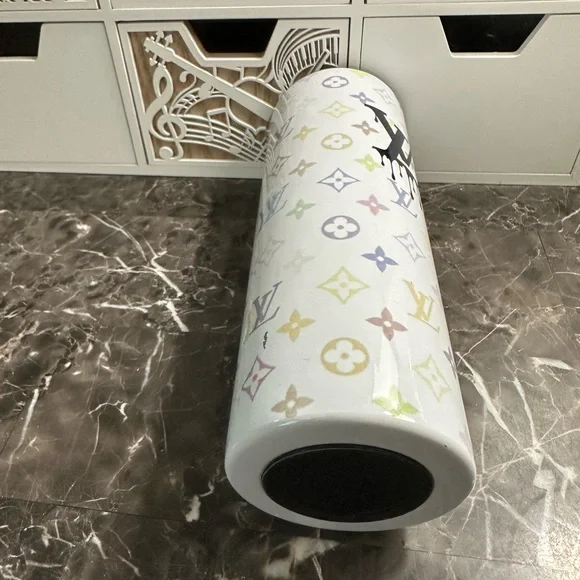 Louis Vuitton LV Blue White Leather Bling Glam Luxe Designer 20oz Tumbler - Picture 7 of 8